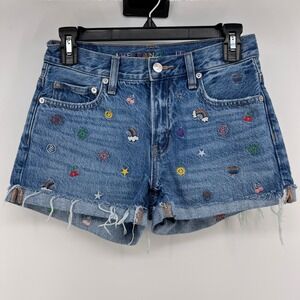 American Eagle Outfitters 90s Boyfriend Shorts‎ Distressed Embroidered Womens 00
